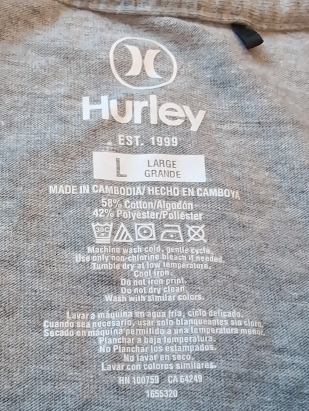 Men's New Hurley Long Sleeve Size L - Picture 3 of 3